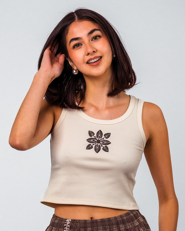Lani Tank Top - Cream Kalo Quilt
