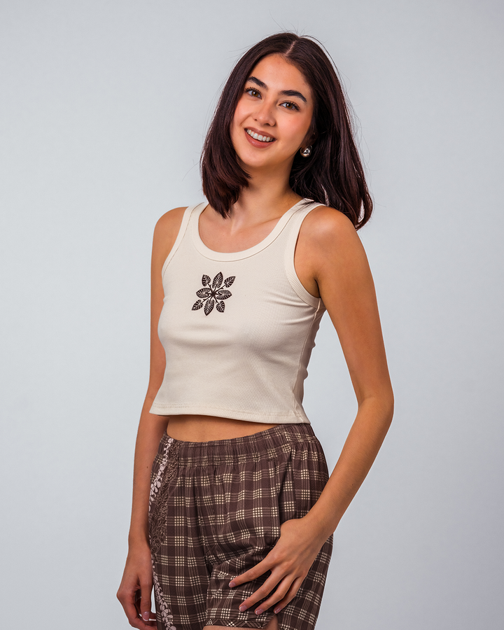 Lani Tank Top - Cream Kalo Quilt