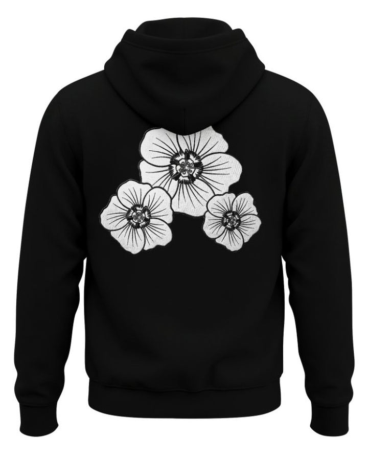 Flower Zip Up Hoodie - Black - back