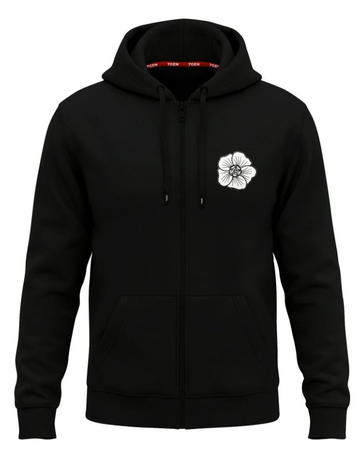 Flower Zip Up Hoodie - Black - front