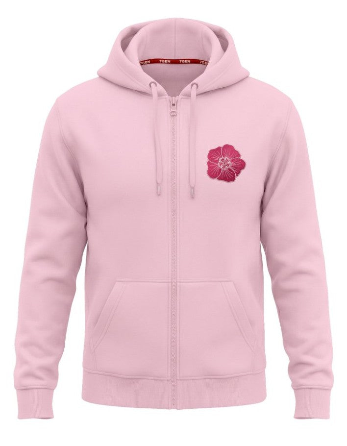 Flower Zip Up Hoodie - Pink - front