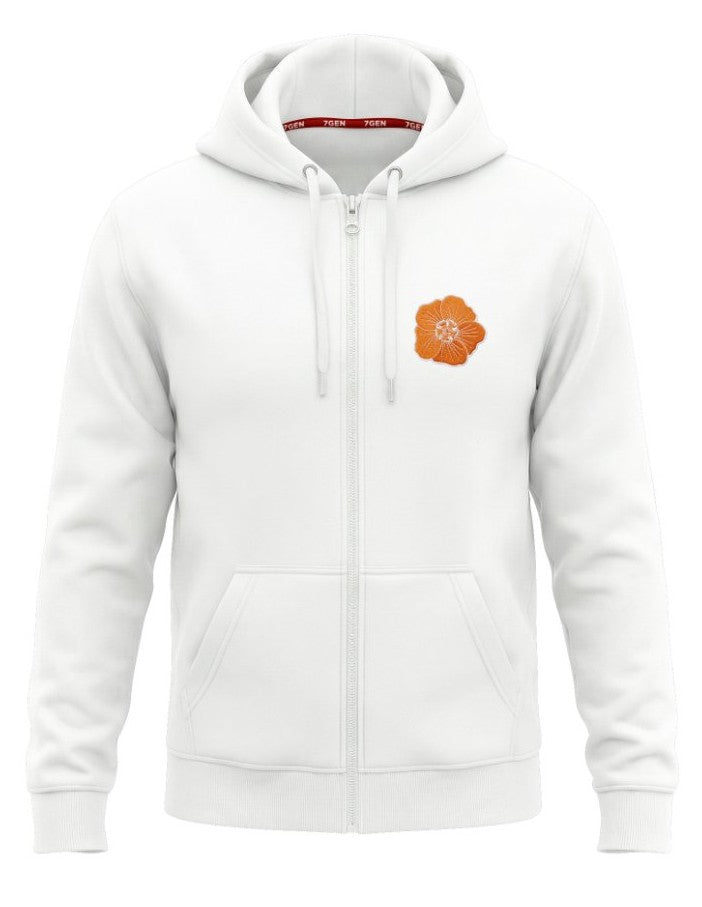 Flower Zip Up Hoodie - White - front
